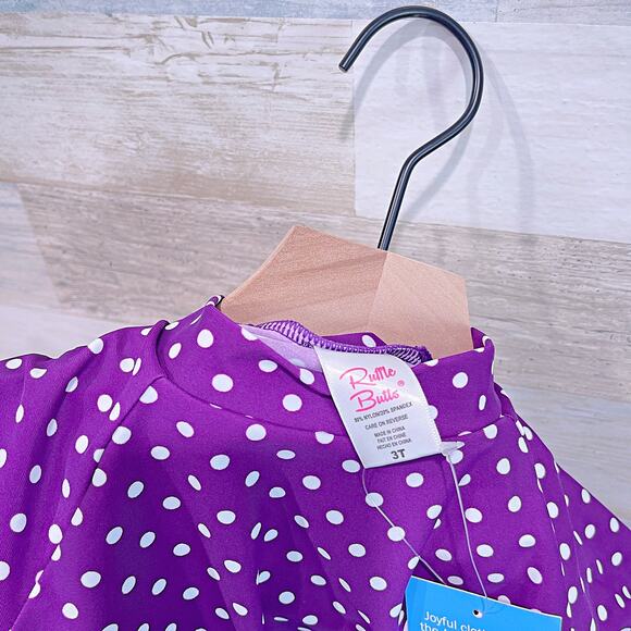 RUFFLEBUTTS 2 Piece Rashguard Swimsuit Purple White Polka Dot Toddler Girl 3T - Picture 4 of 8